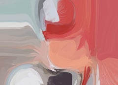 Coral Red Contemporary Flow Painting Mixed Media Canvas 38x56" Moment