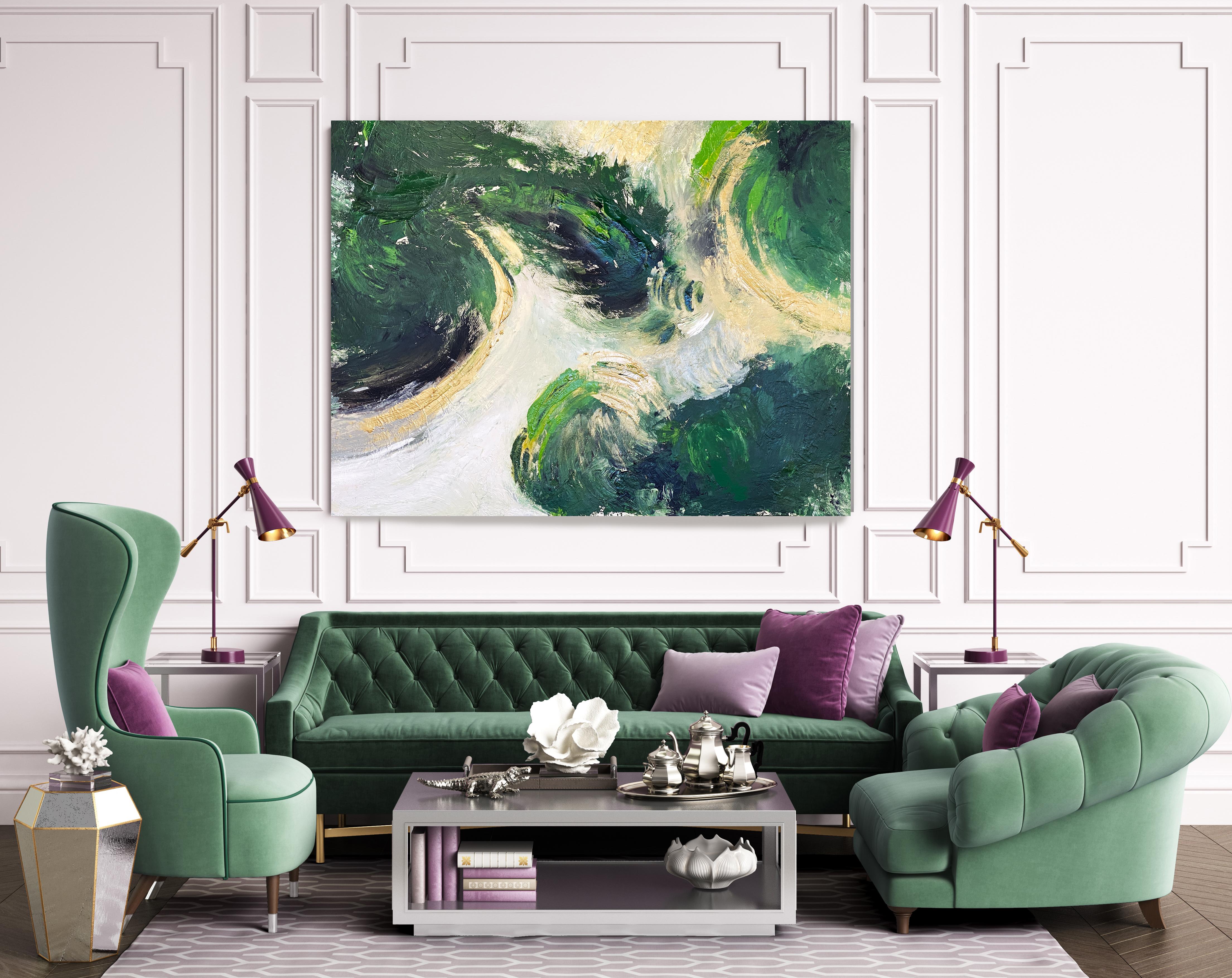 green and gold abstract painting