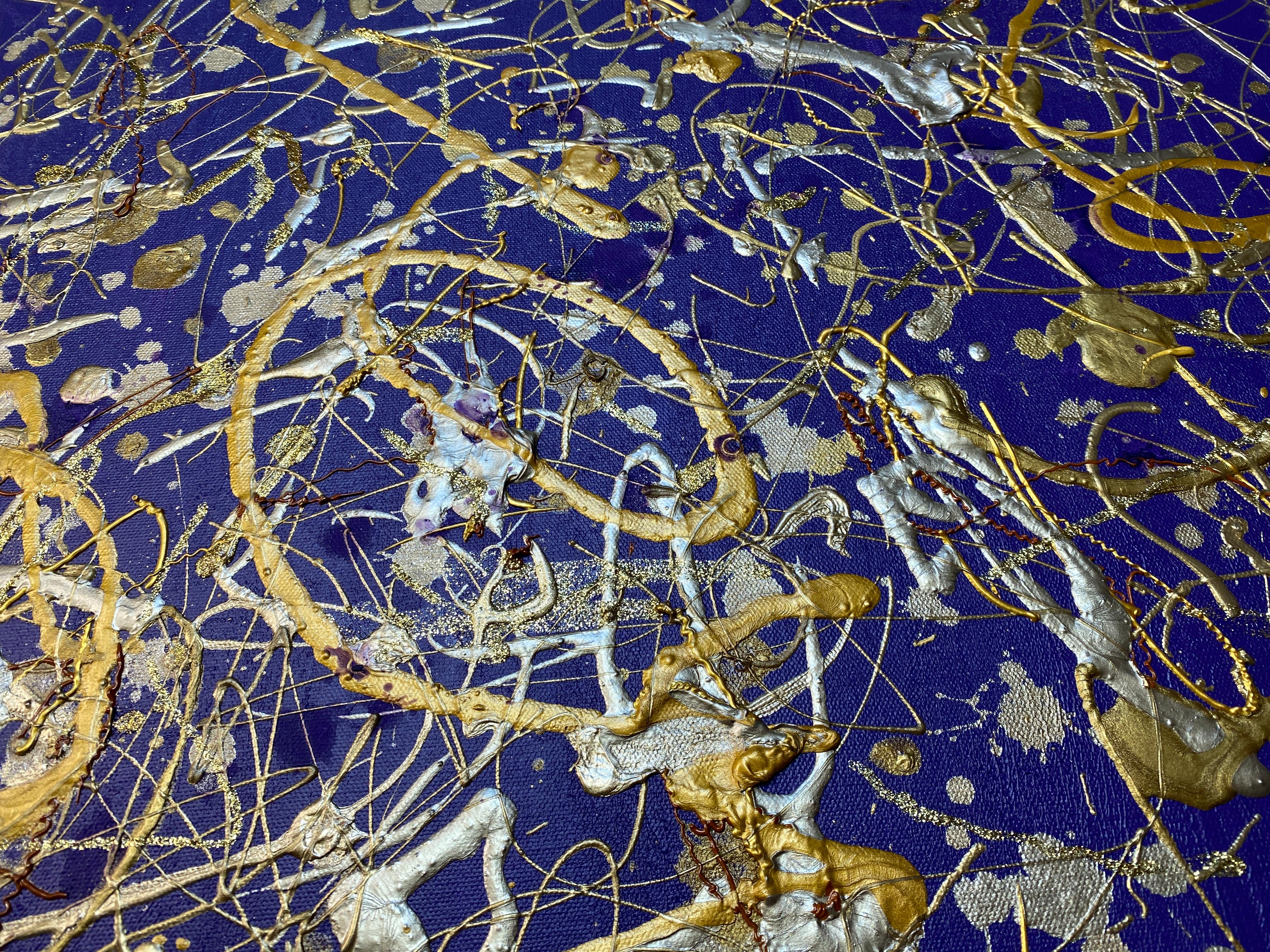 Gioiello viola Pittura d'astrazione gestuale su tela ispirata a Jackson Pollock in vendita 4