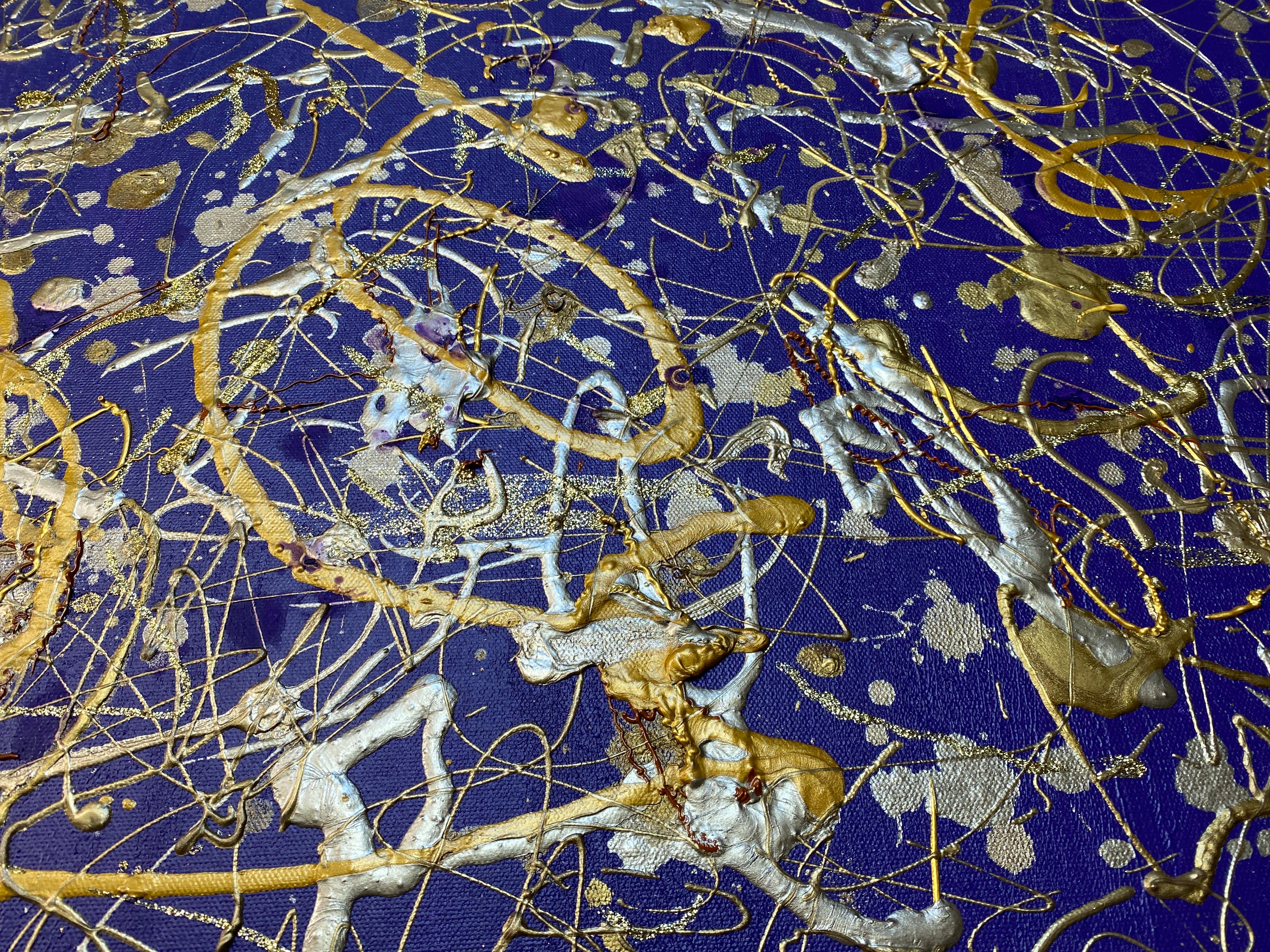 Jackson Pollock inspirierte gestische Abstraktion, Gemälde auf Leinwand, lila Juwel im Angebot 6