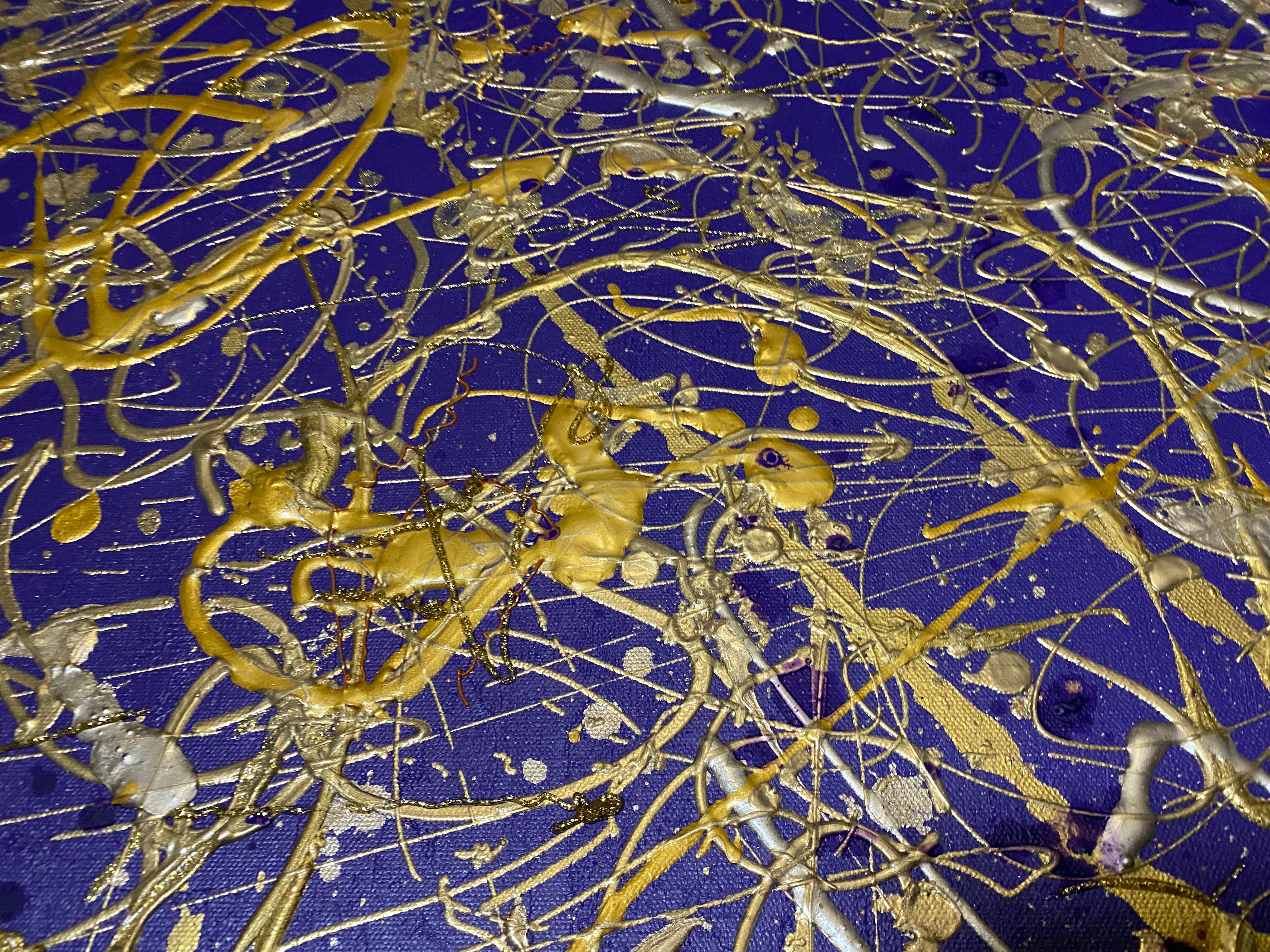 Peinture sur toile d'abstraction gestuelle inspirée du bijou violet Jackson Pollock en vente 7