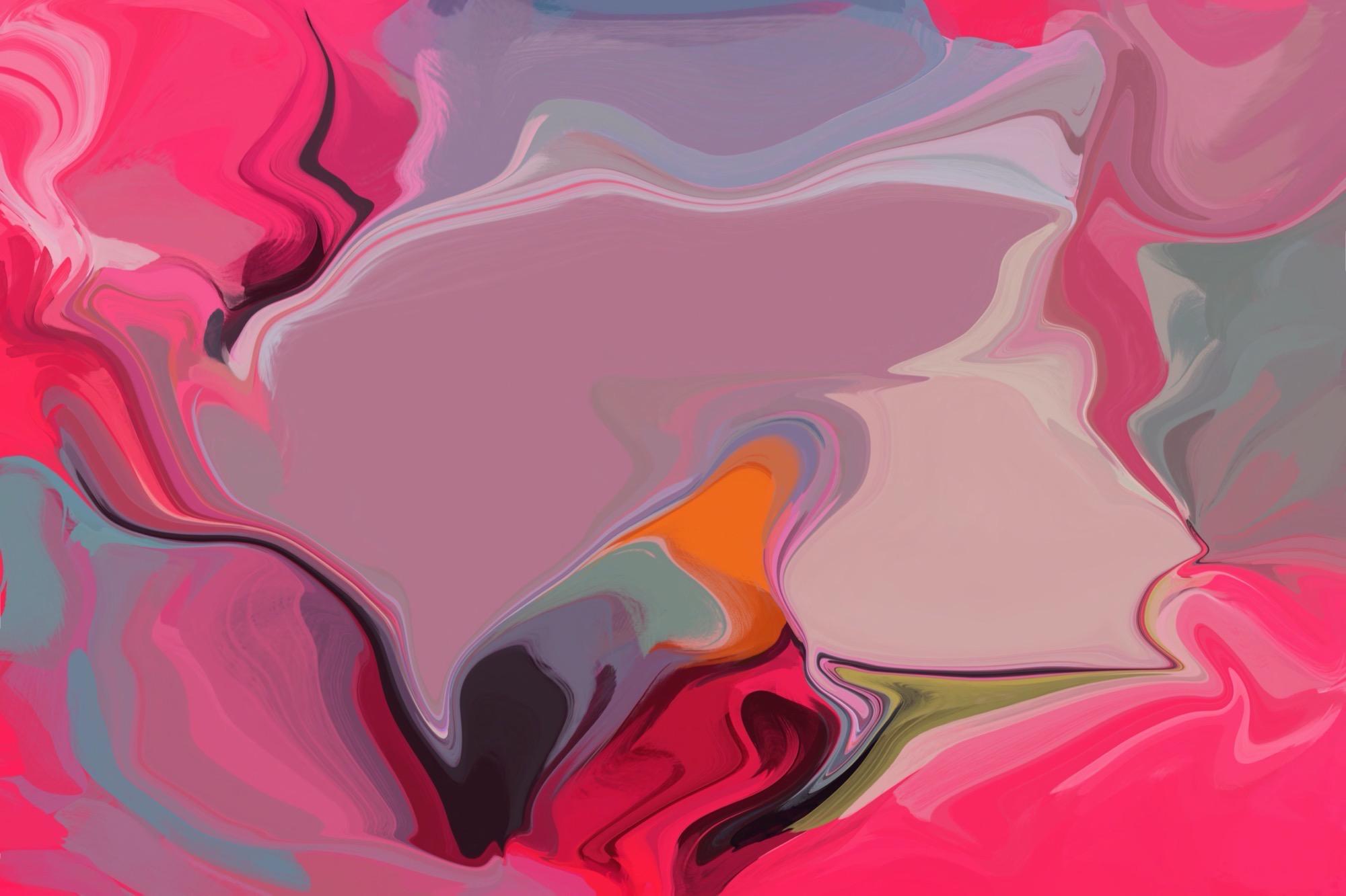 Peinture rose sur toile technique mixte, 45 x 60 po., The Creative Struggle