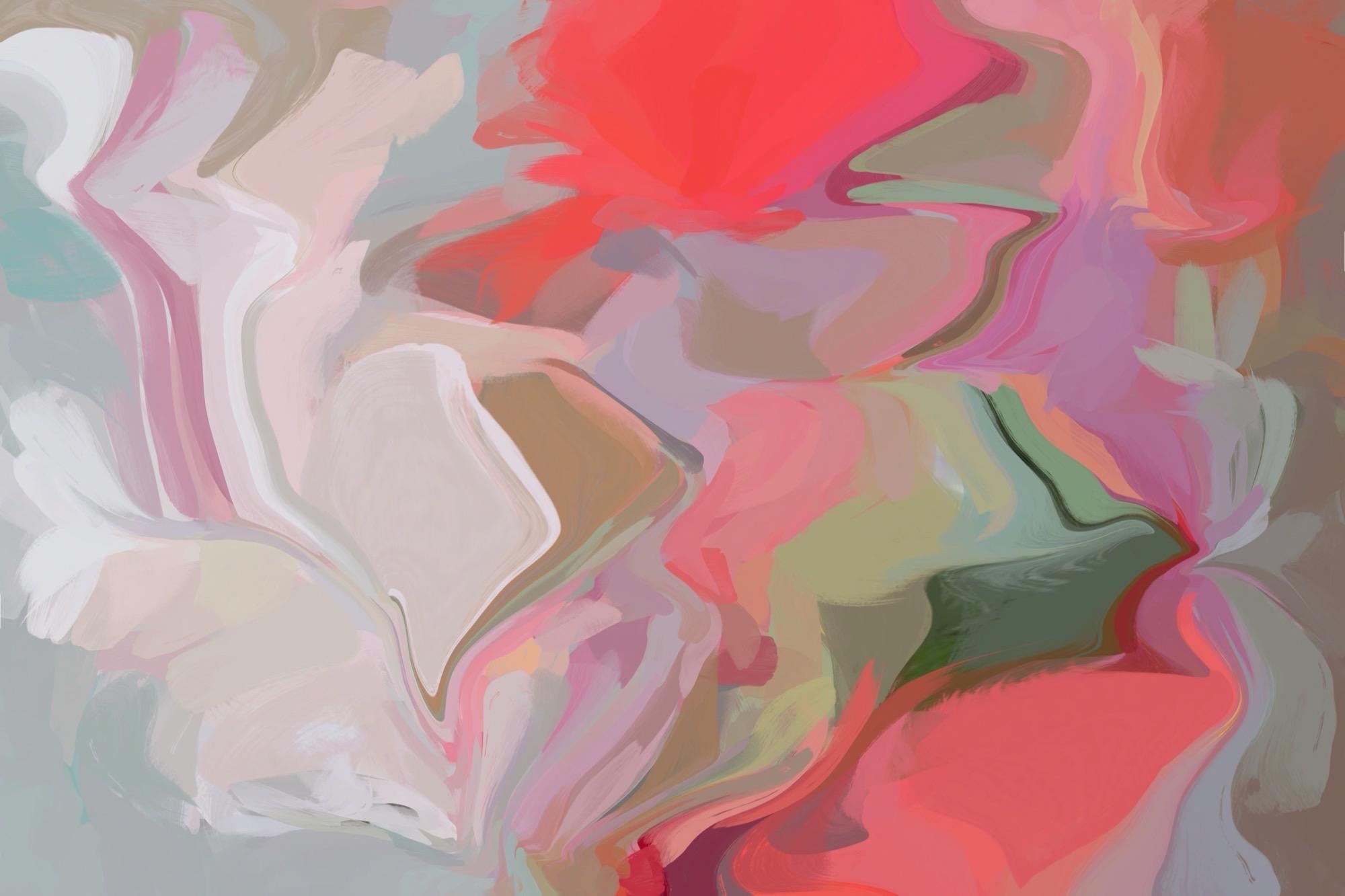 Pintura Rosa Verde Lienzo Técnica Mixta Intervalos Melódicos - Painting de Irena Orlov