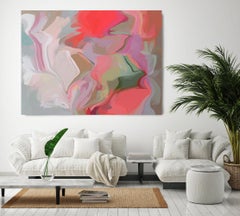 Peinture sur toile multimédia rose et verte - Intervals mélangés Melodic