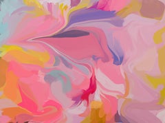 Abstract Pink Yellow Painting Mixed Media Canvas 38x56" Aesthetic Perspective