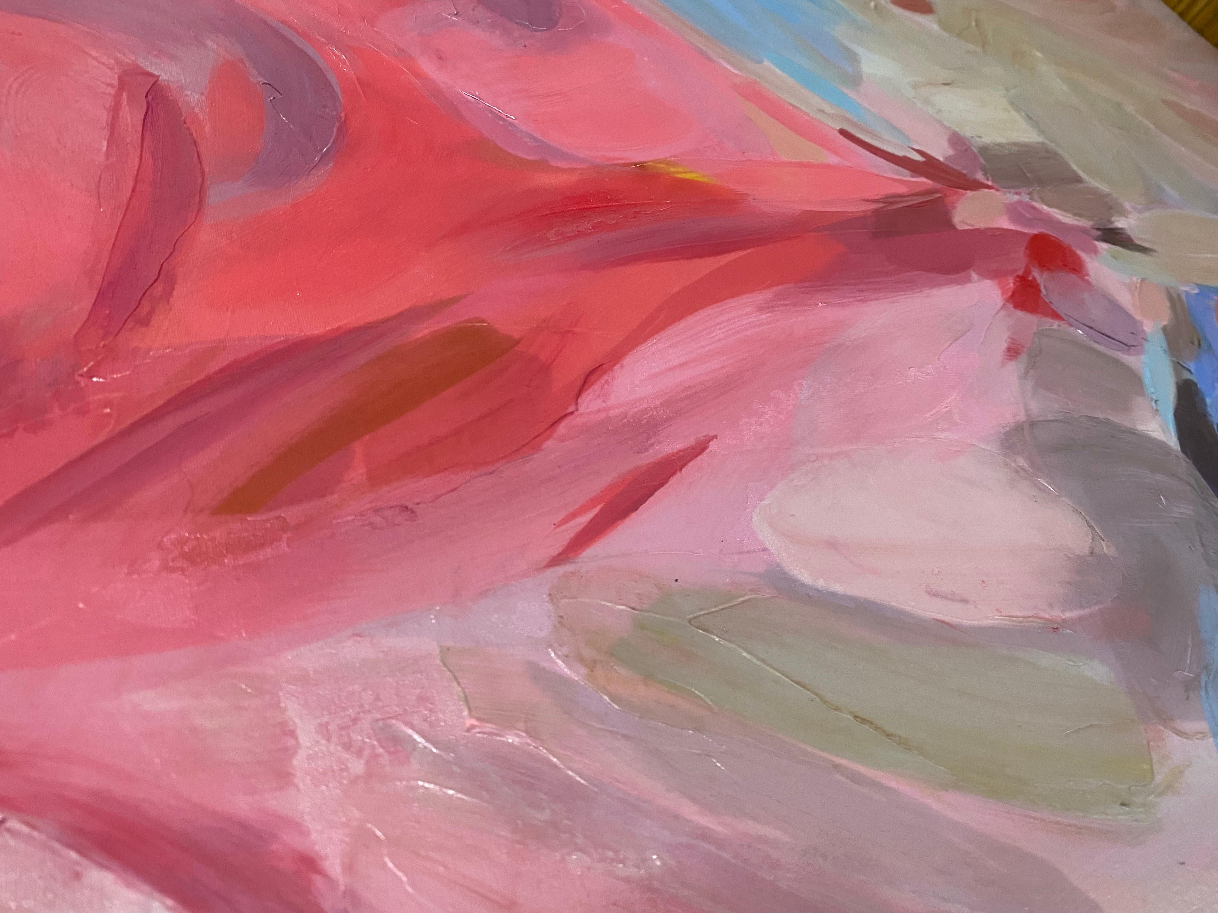 La Decisión Espontánea, Pintura Flujo Rosa Lienzo Mixto 38 x 56