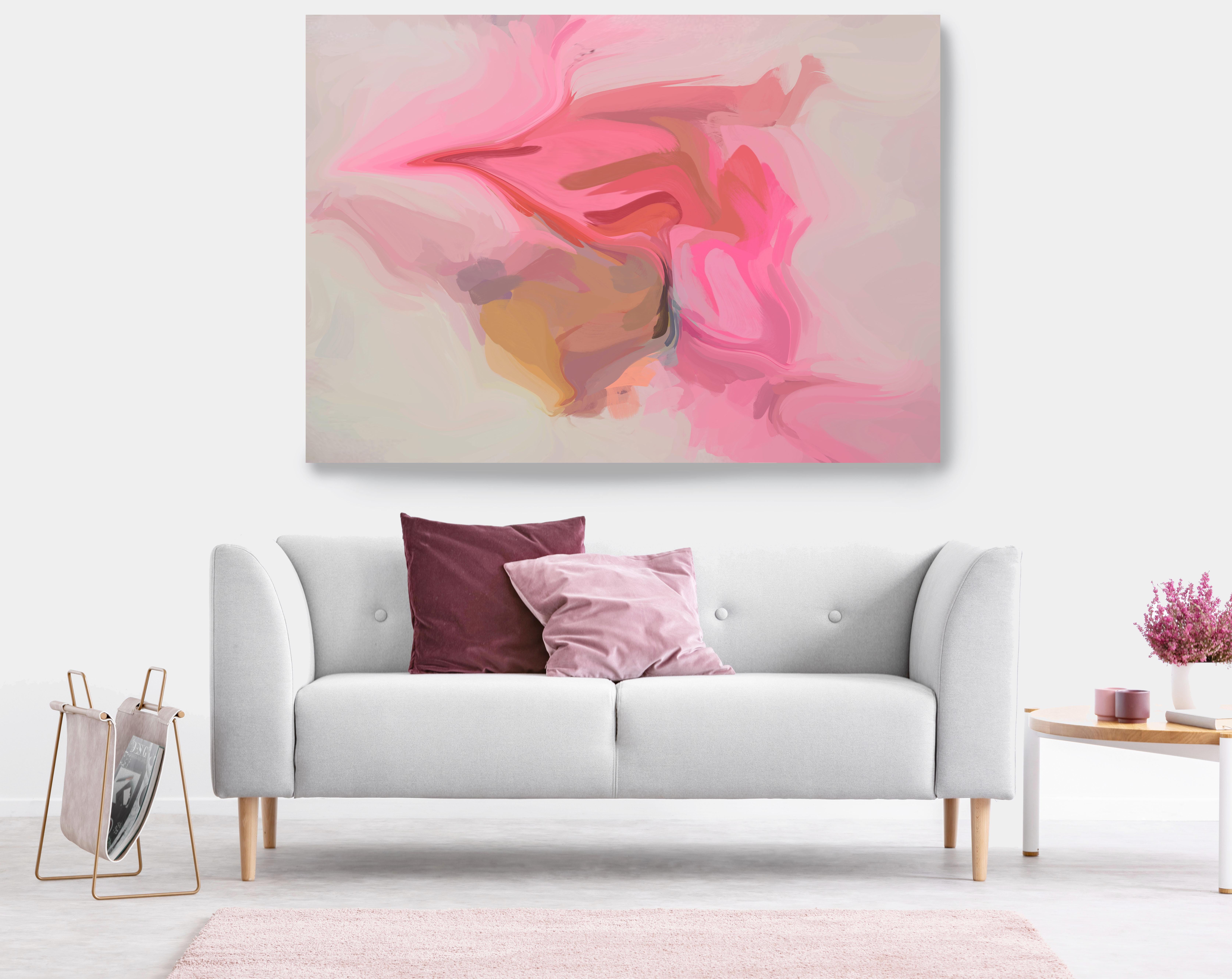 The Spontaneous Decision, Pink Flow Painting Mixed Media Canvas Canvas 38 x 56"
