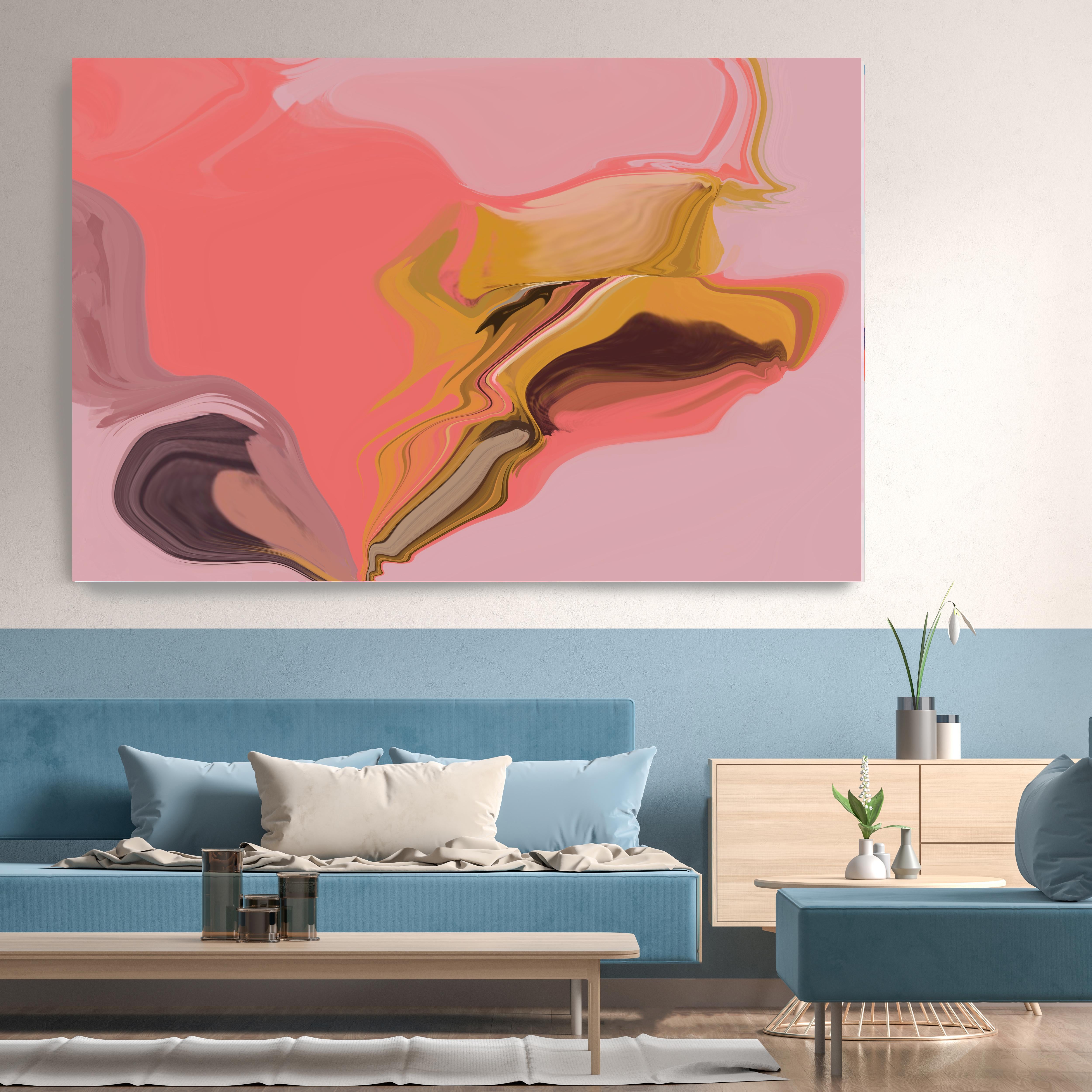Koralle Rot Abstraktes Gemälde Mixed Media Leinwand 45x60" Original erzielt
