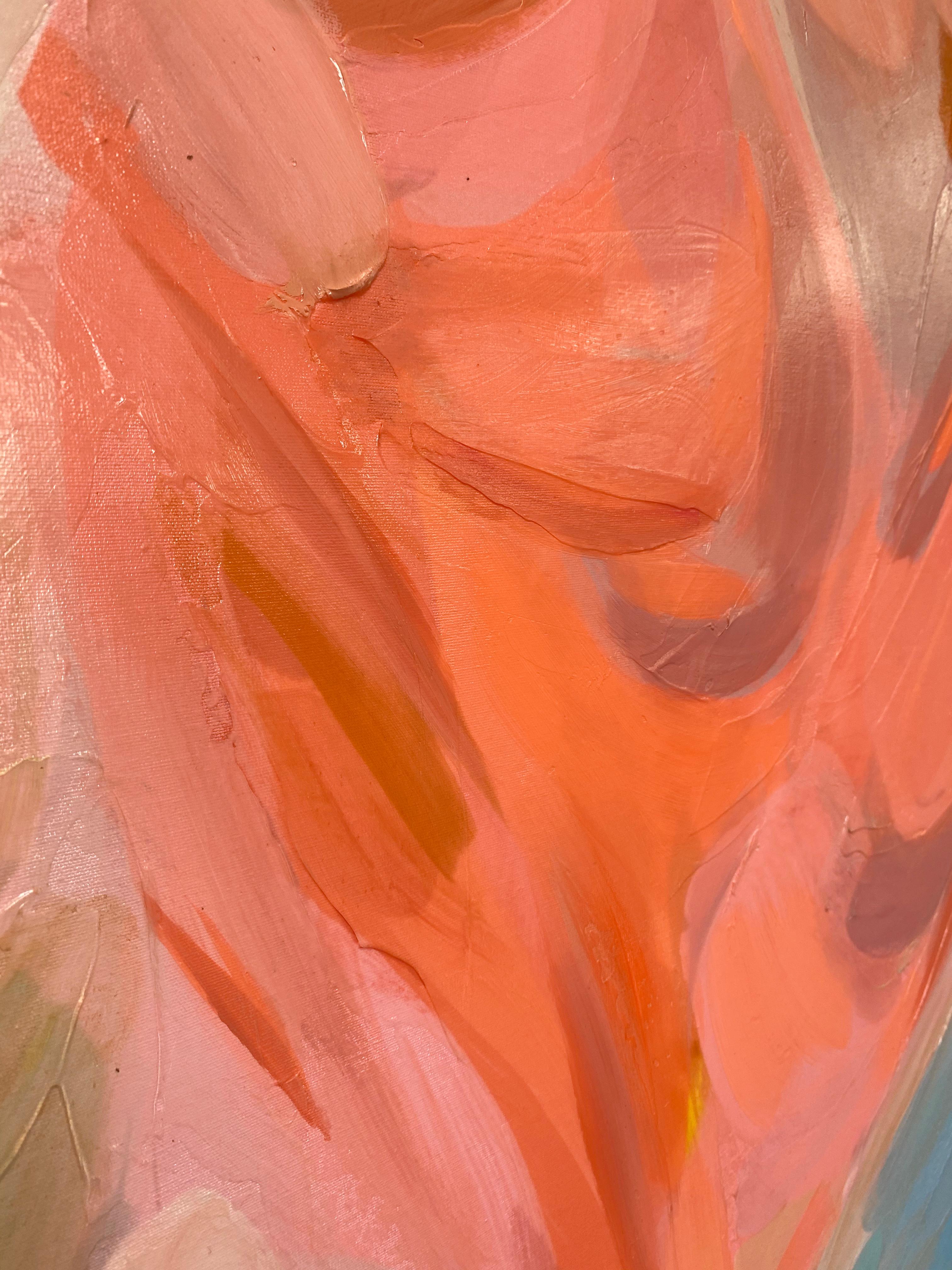 Pittura astratta di flusso rosso corallo su tela 45x60