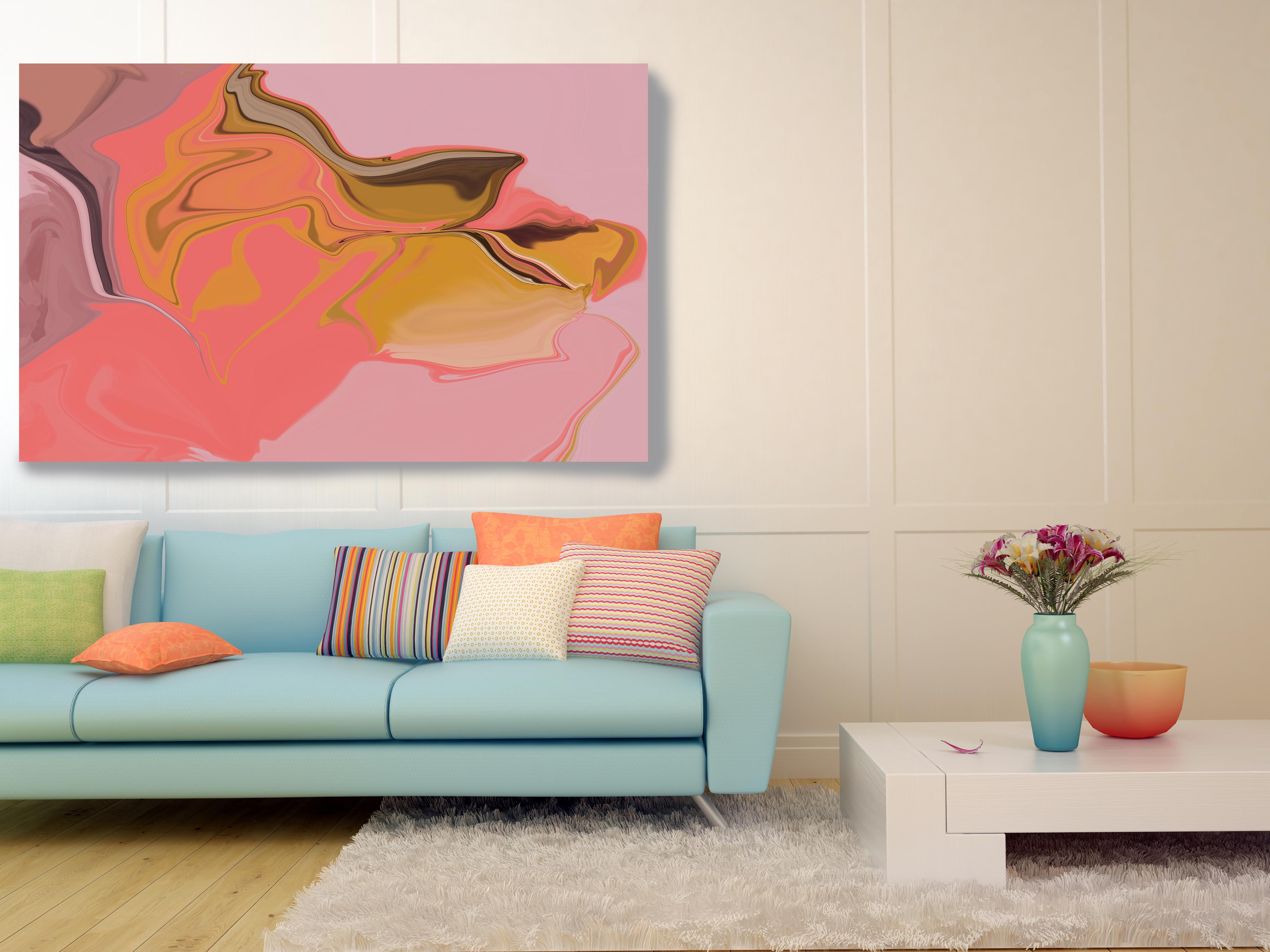 Pittura astratta di flusso rosso corallo su tela 45x60