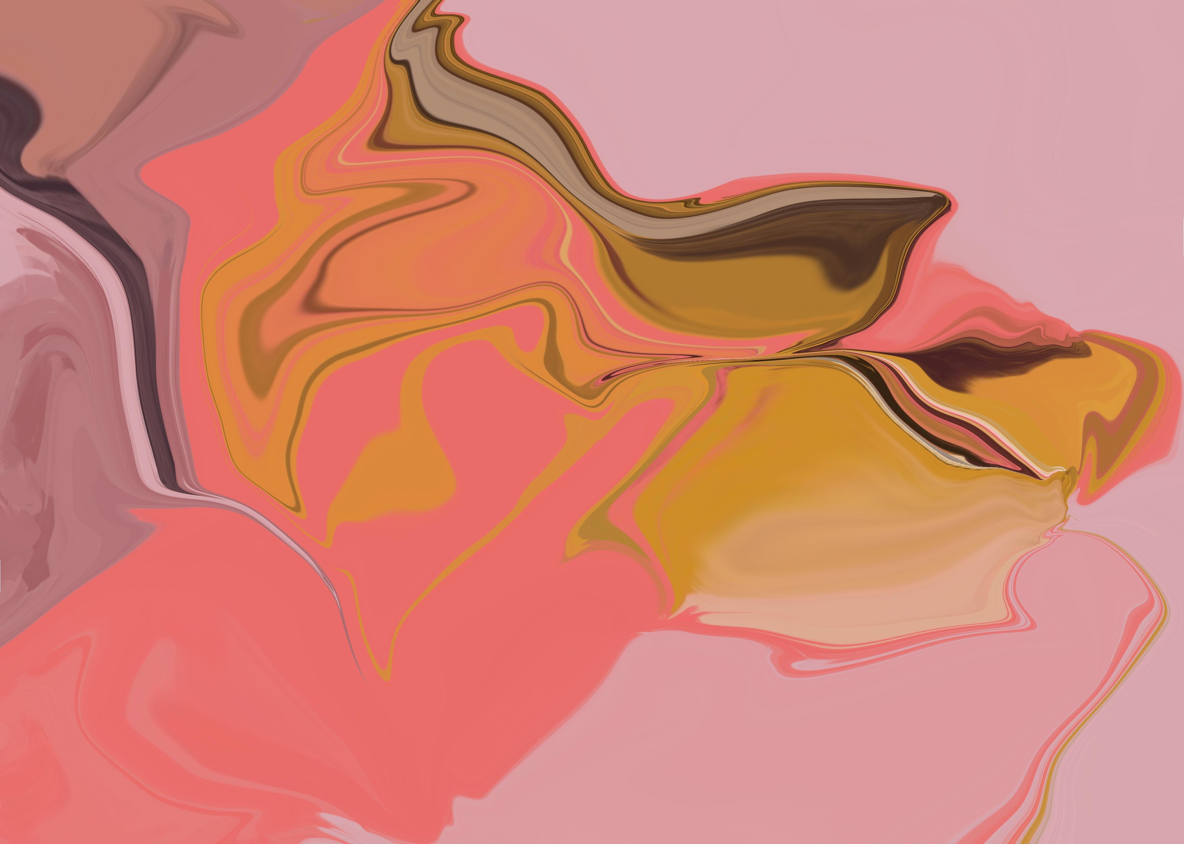 Peinture technique mixte sur toile rouge corail, Flow abstraite, 45x60 po., Résultat final