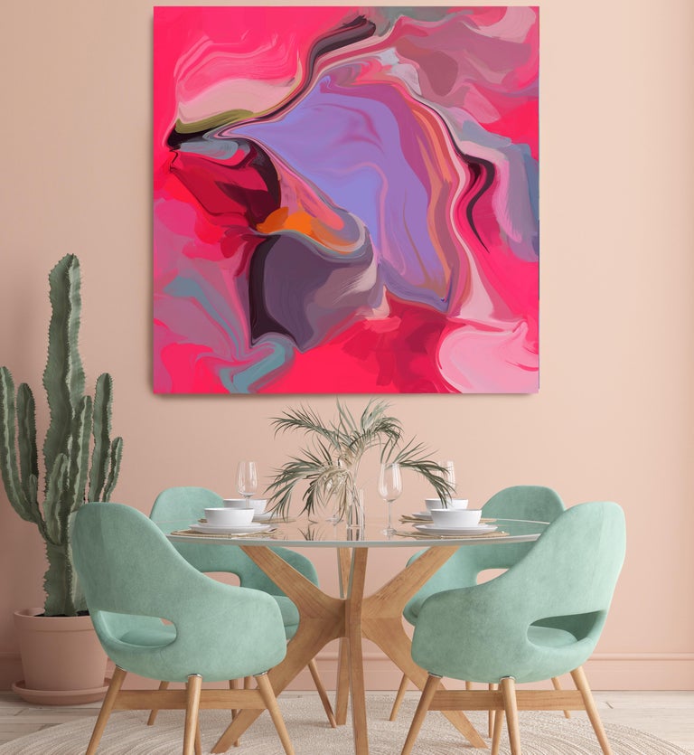 Irena Orlov Interior Painting - Purple Pink Contemporary Mixed Media Canvas 45x45" In Action