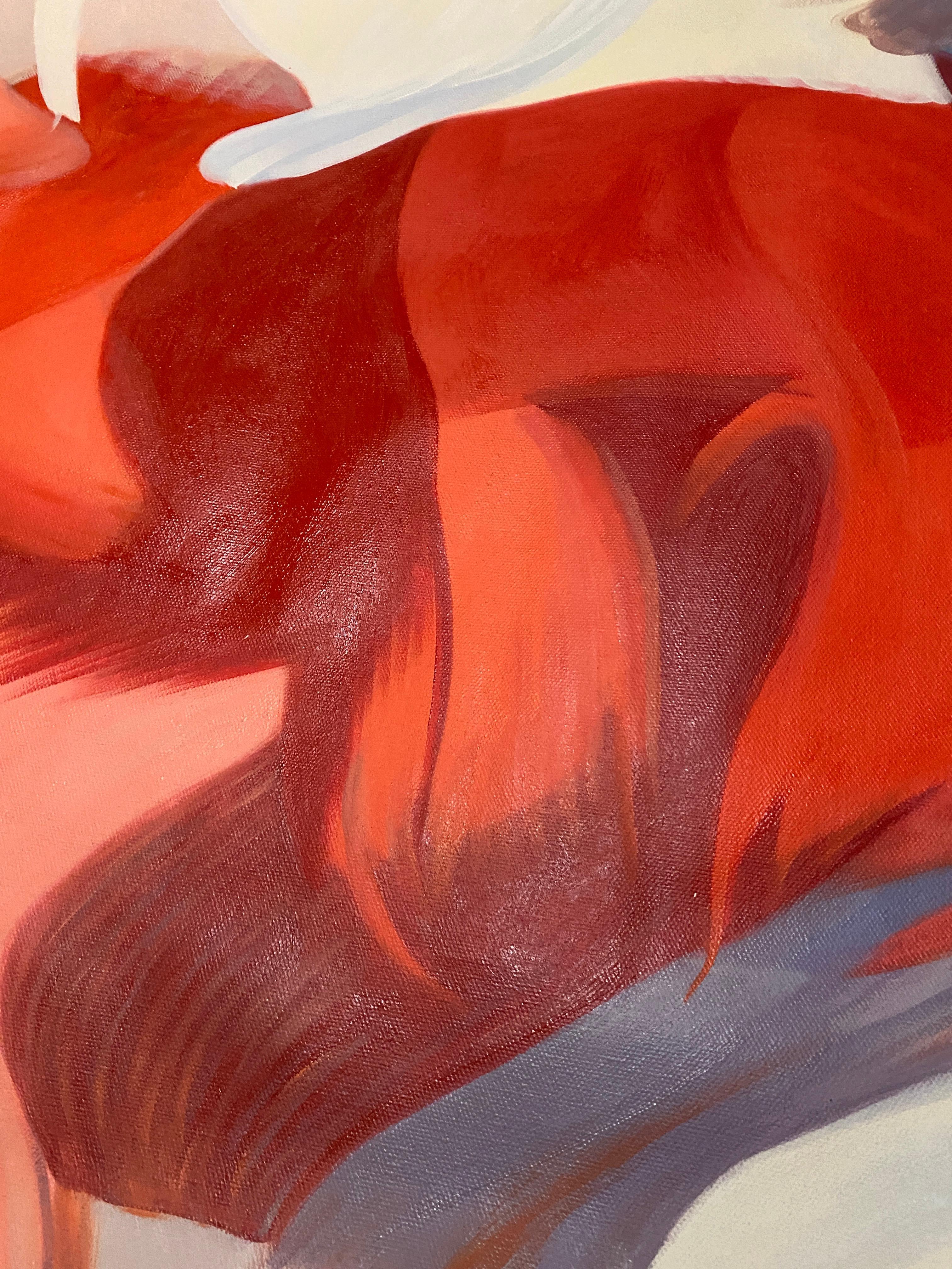 Peinture abstraite sur toile bleu-rouge 55x78