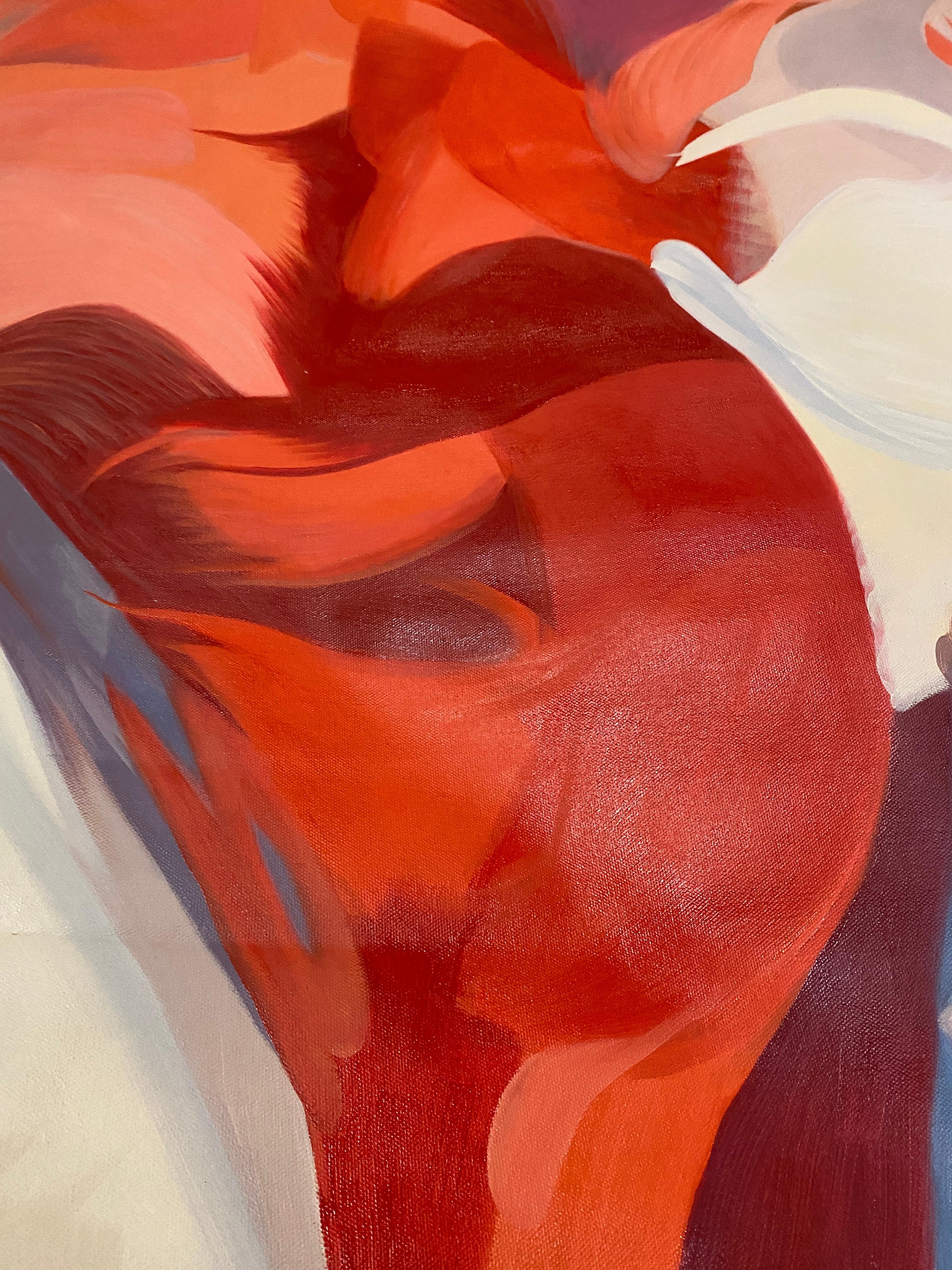 Peinture abstraite sur toile bleu-rouge 55x78