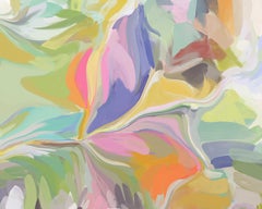 Verde Morado Pintura Abstracta Lienzo Mixto 40x65" Un Momento Único