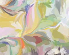 Pittura astratta a tecnica mista giallo-verde  Tela 40x65" Il Melisma