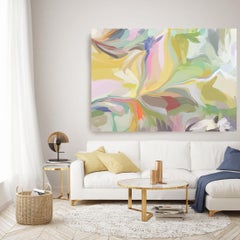 Pittura astratta a tecnica mista giallo-verde  Tela 40x65" Il Melisma