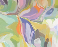 Abstract Yellow Green Purple Mixed Media on Canvas 40x65" Alternative