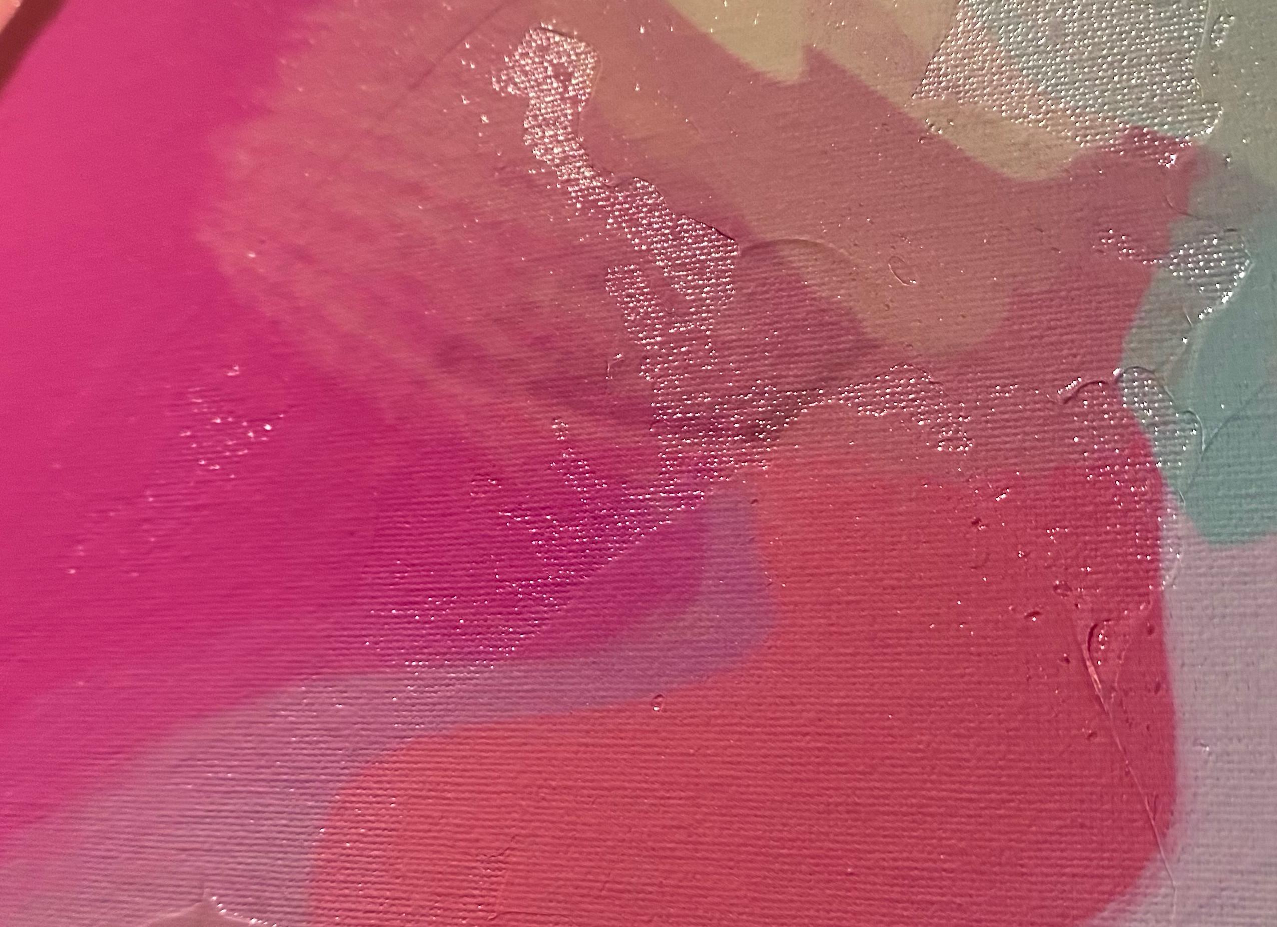 Abstraktes abstraktes Hot Pink Gemälde Mischtechnik auf Leinwand 45x45