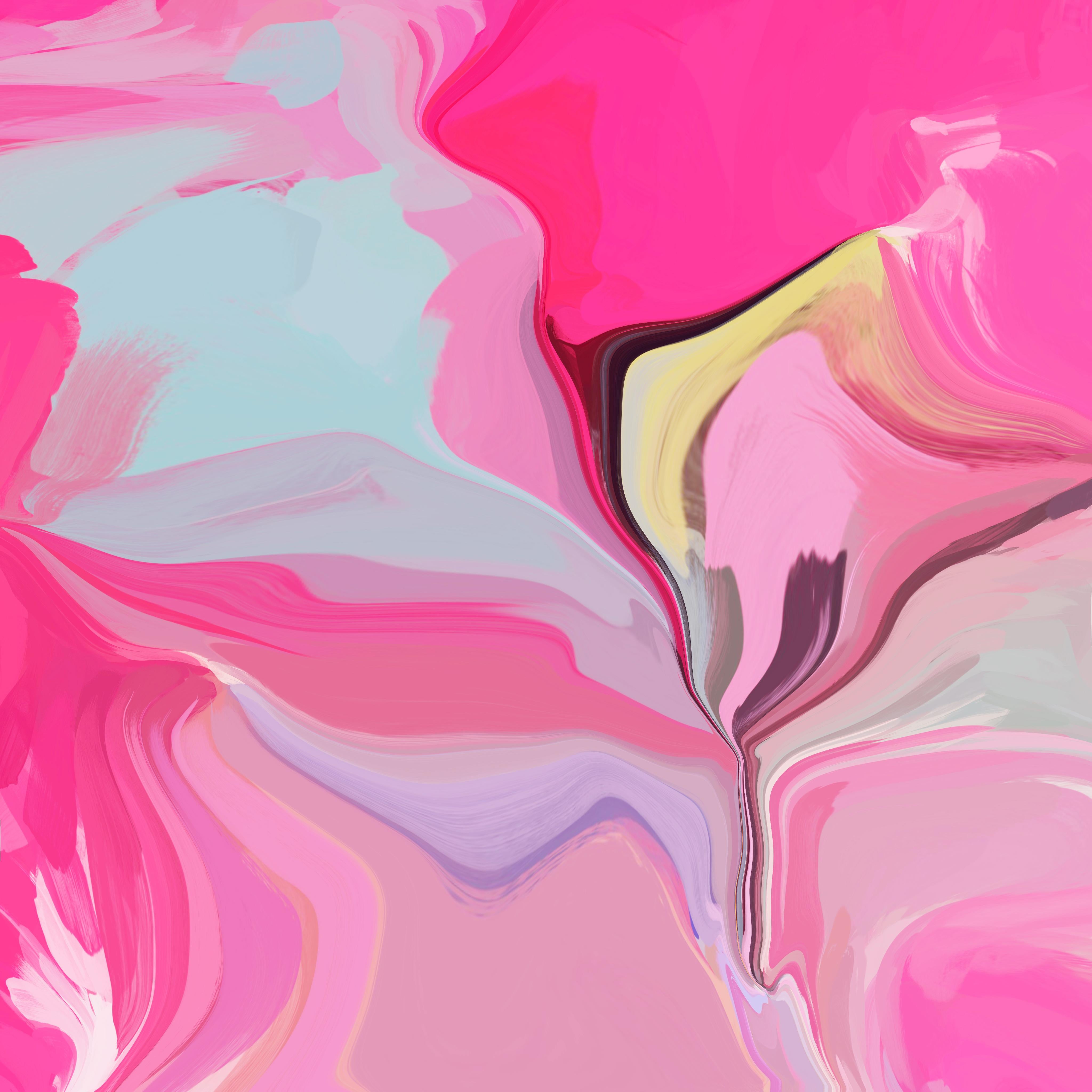 Abstraktes abstraktes Hot Pink Gemälde Mischtechnik auf Leinwand 45x45