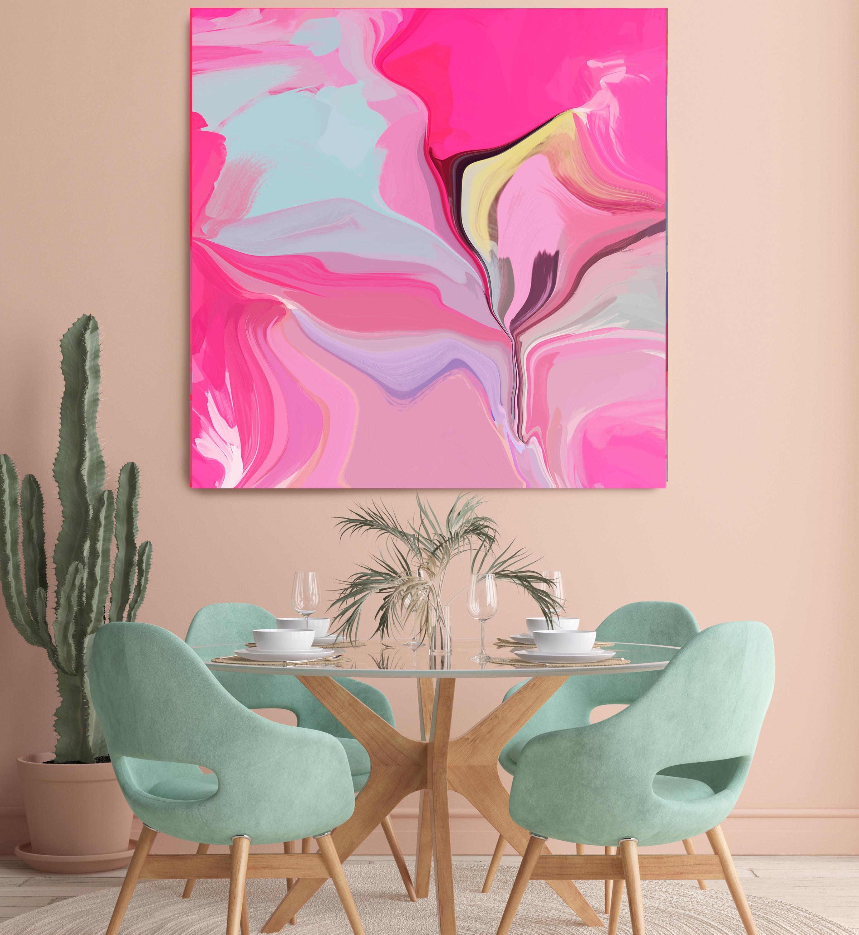 Irena Orlov Abstract Painting – Abstraktes abstraktes Hot Pink Gemälde Mischtechnik auf Leinwand 45x45"" Abstrakte Nr.13