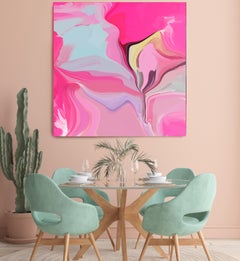 Pintura Abstracta Rosa Caliente Técnica Mixta sobre Lienzo 45x45" Abstracto No.13