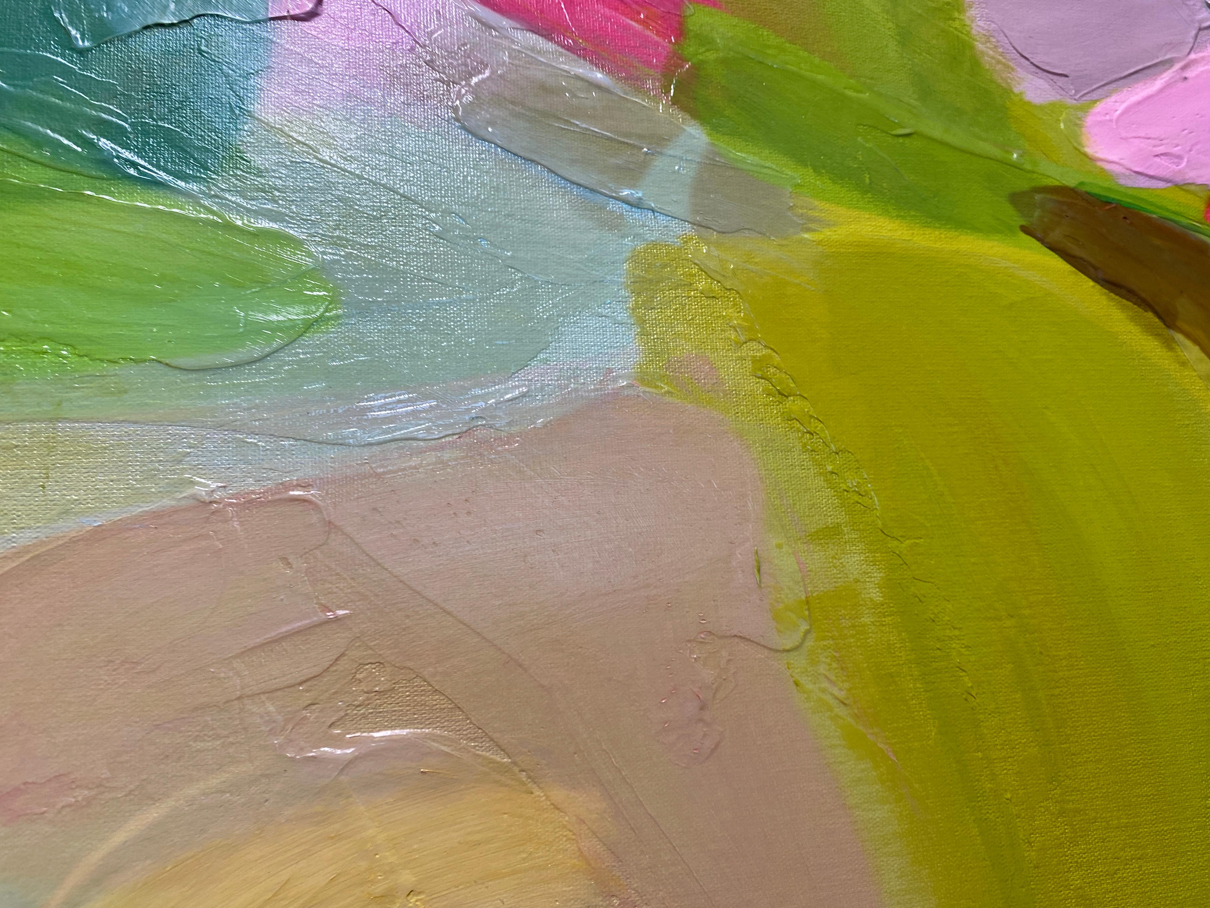 Verde Rosa Arte abstracto en lienzo mixto 48x48