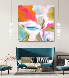 Technique mixte abstraite sur toile orange, art abstrait n° 4