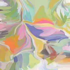 Pittura Giallo Verde Arancione Tecnica Mista su Tela 48x48" Un singolo Momento 2
