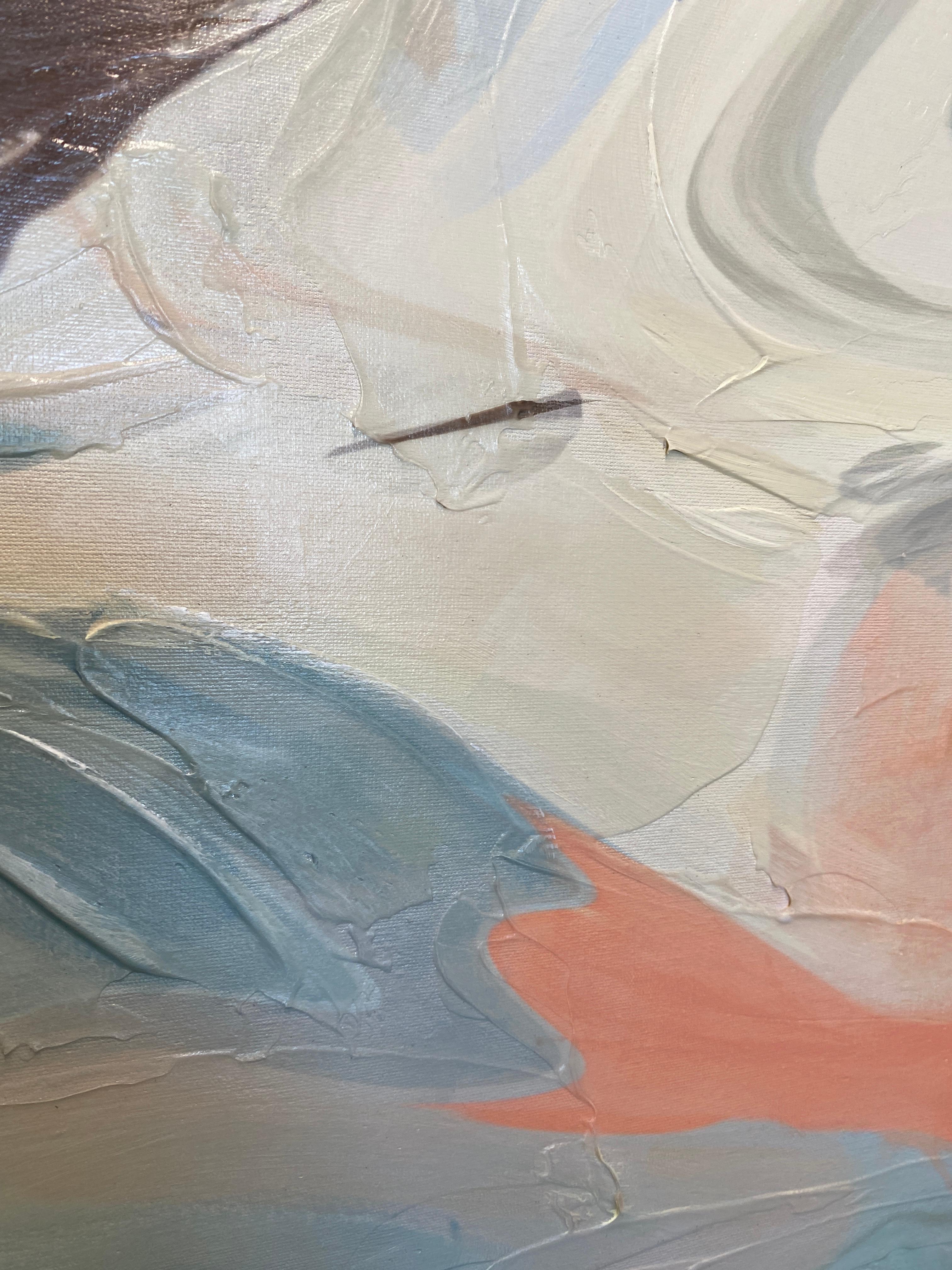 Blaues abstraktes Gemälde in Mischtechnik auf Leinwand 45x45 Zoll Romantik und Realität  im Angebot 1