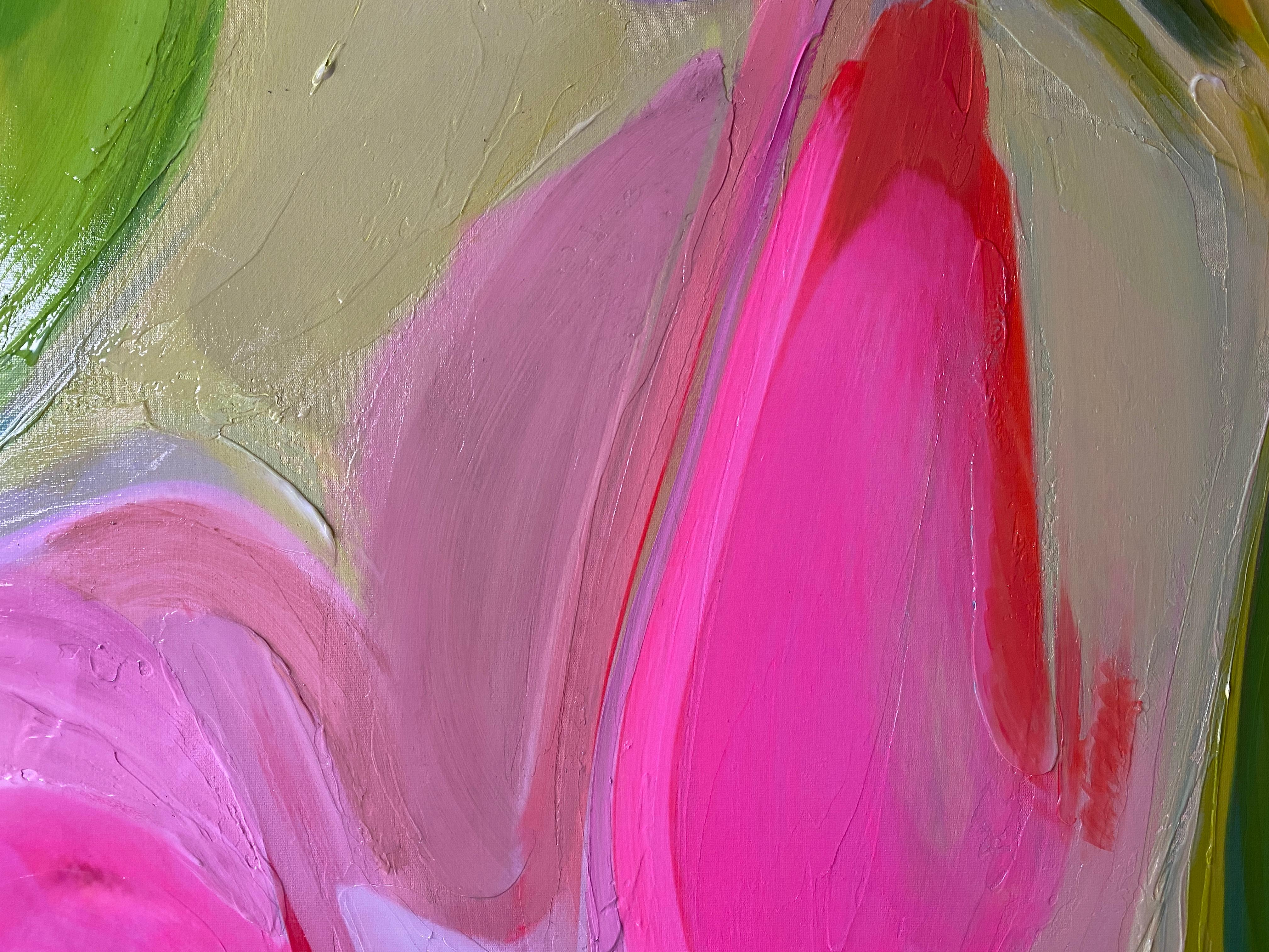Pink Green Abstract Painting Textured Giclee on Canvas 40x60