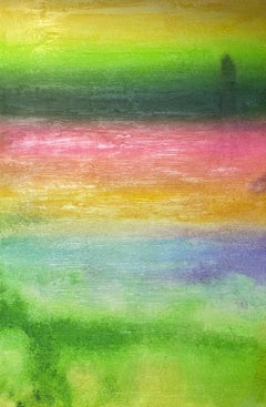 Pink Yellow Green Painting Hand Textured Giclee on Canvas 40W x 60H" Summer