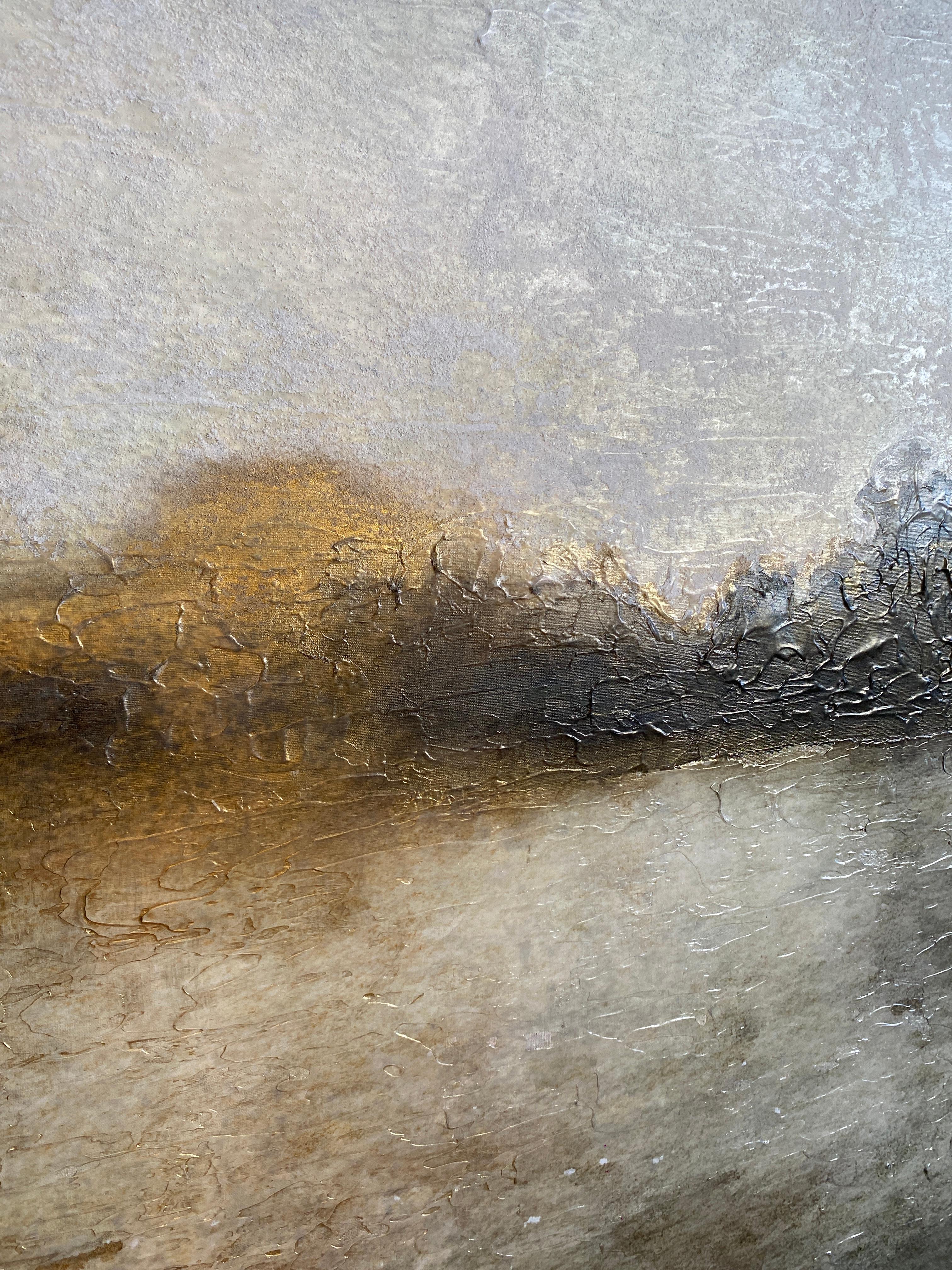 Amanecer Dorado Sobre Árboles Paisaje Marino Pintura Técnica Mixta sobre Lienzo en venta 3