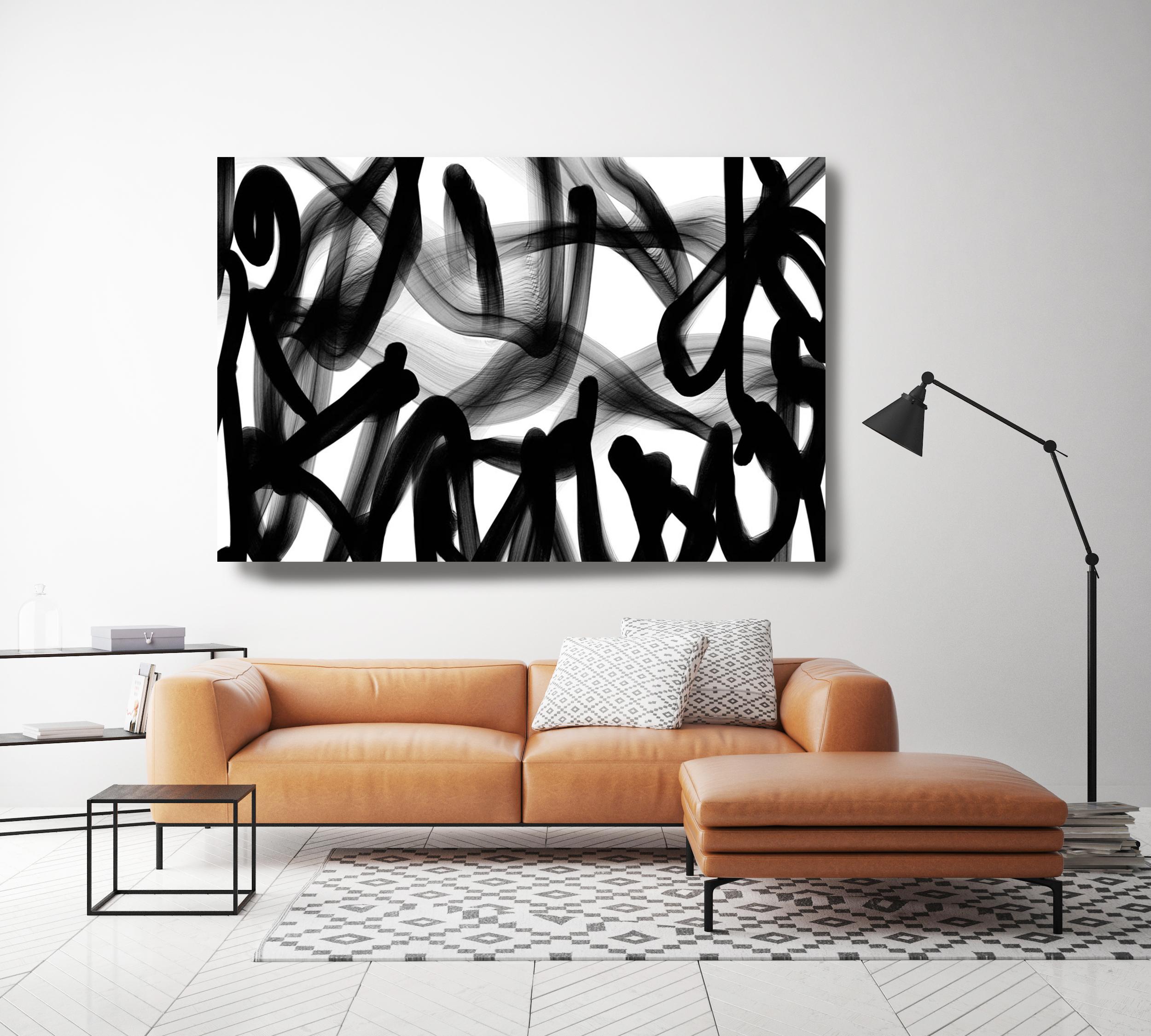 Minimalistisches Schwarz-Weiß-Gemälde auf Leinwand auf Leinwand, 60x45, Alles und nichts, Schwarz-Weiß