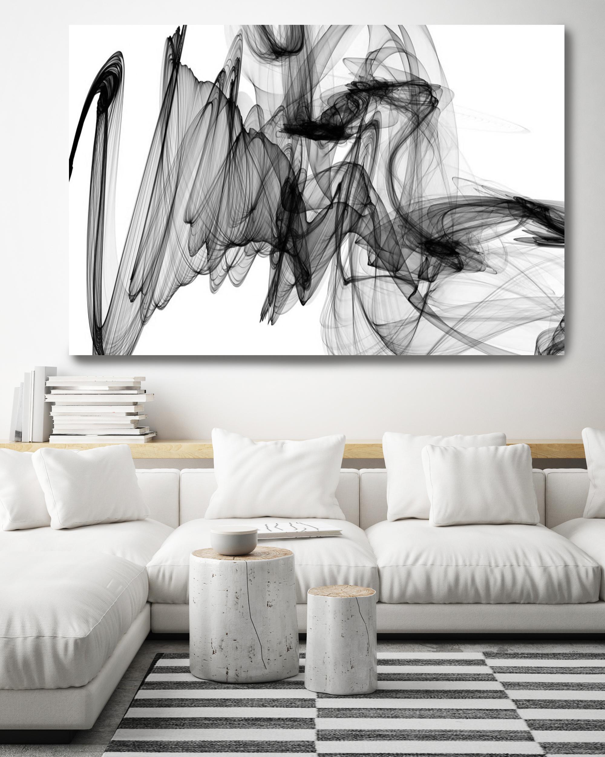 Black White Minimalist New Media Painting on Canvas 60x45" The Invisible World - Mixed Media Art by Irena Orlov