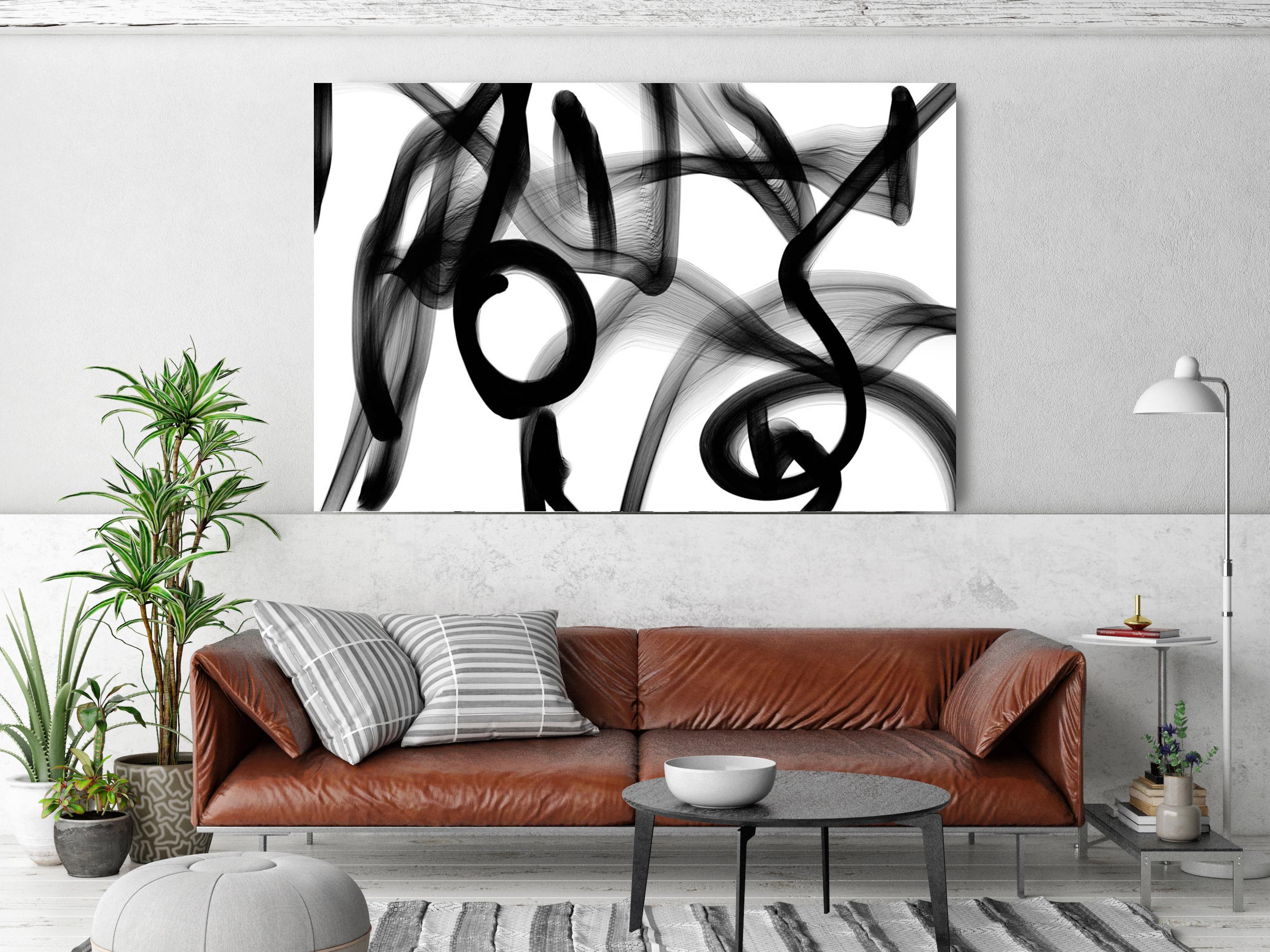 Schwarzweißes, minimalistisches New-Media-Gemälde auf Leinwand, 60x45", alles und nichts