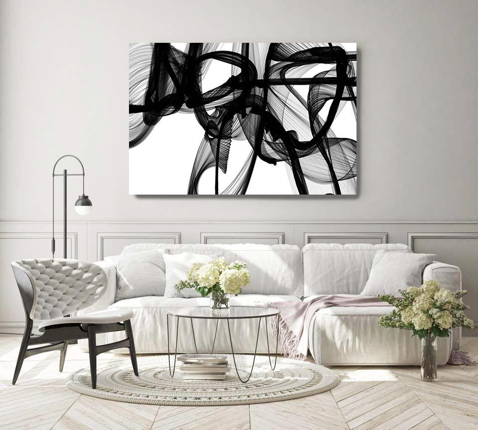 Black White Minimalist New Media Painting on Canvas 60x45" The Invisible World - Mixed Media Art by Irena Orlov