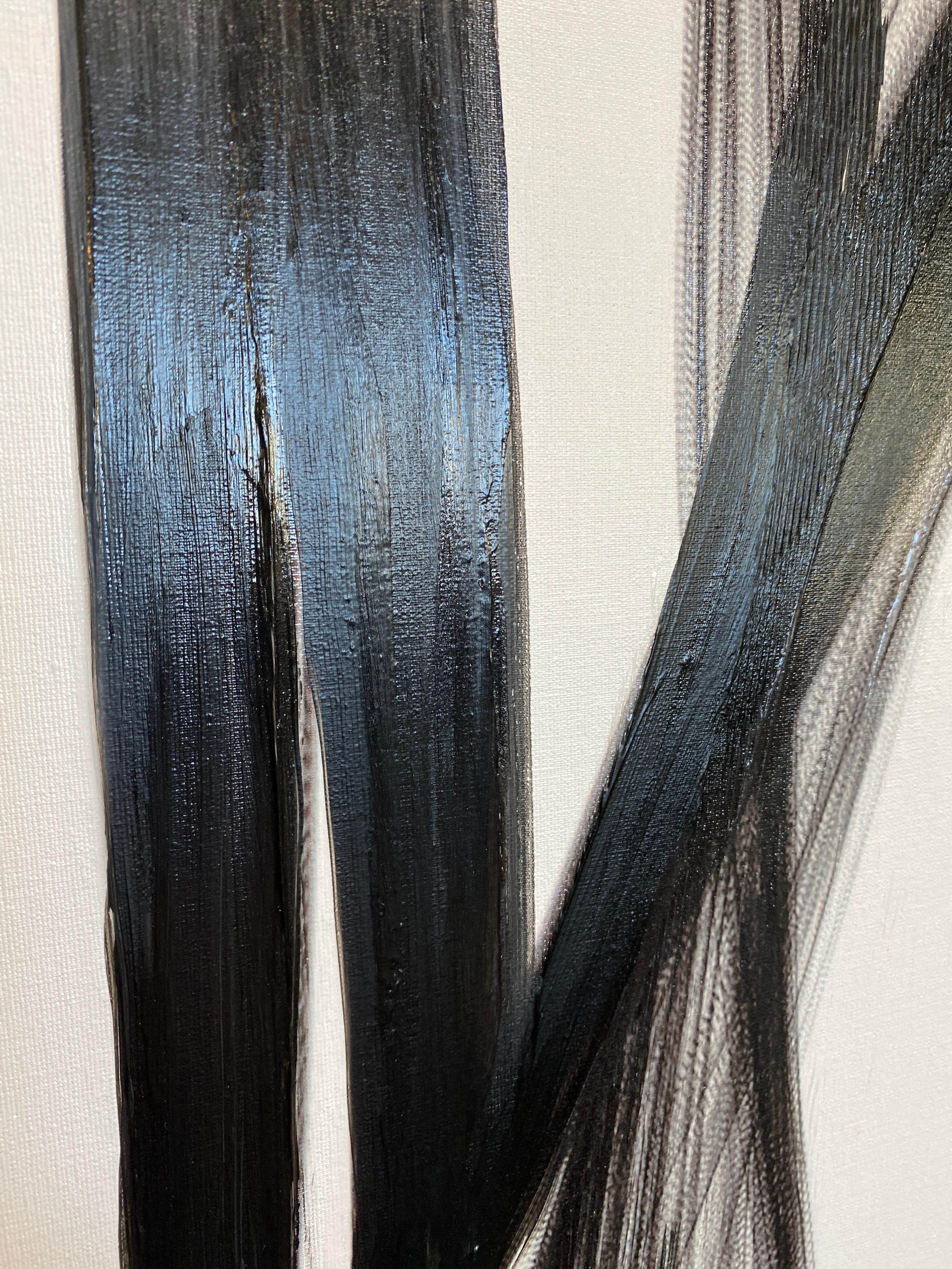 Schwarzweißes, minimalistisches New-Media-Gemälde auf Leinwand, 60x45 Zoll, Ausbruch (Grau), Interior Painting, von Irena Orlov