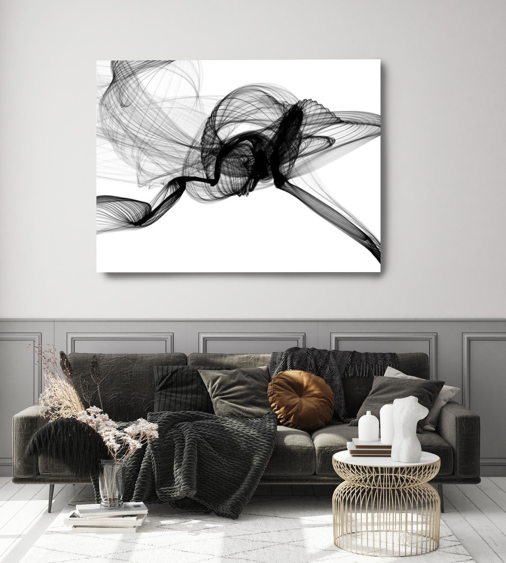 Schwarzweißes, minimalistisches New-Media-Gemälde auf Leinwand, 60x45"