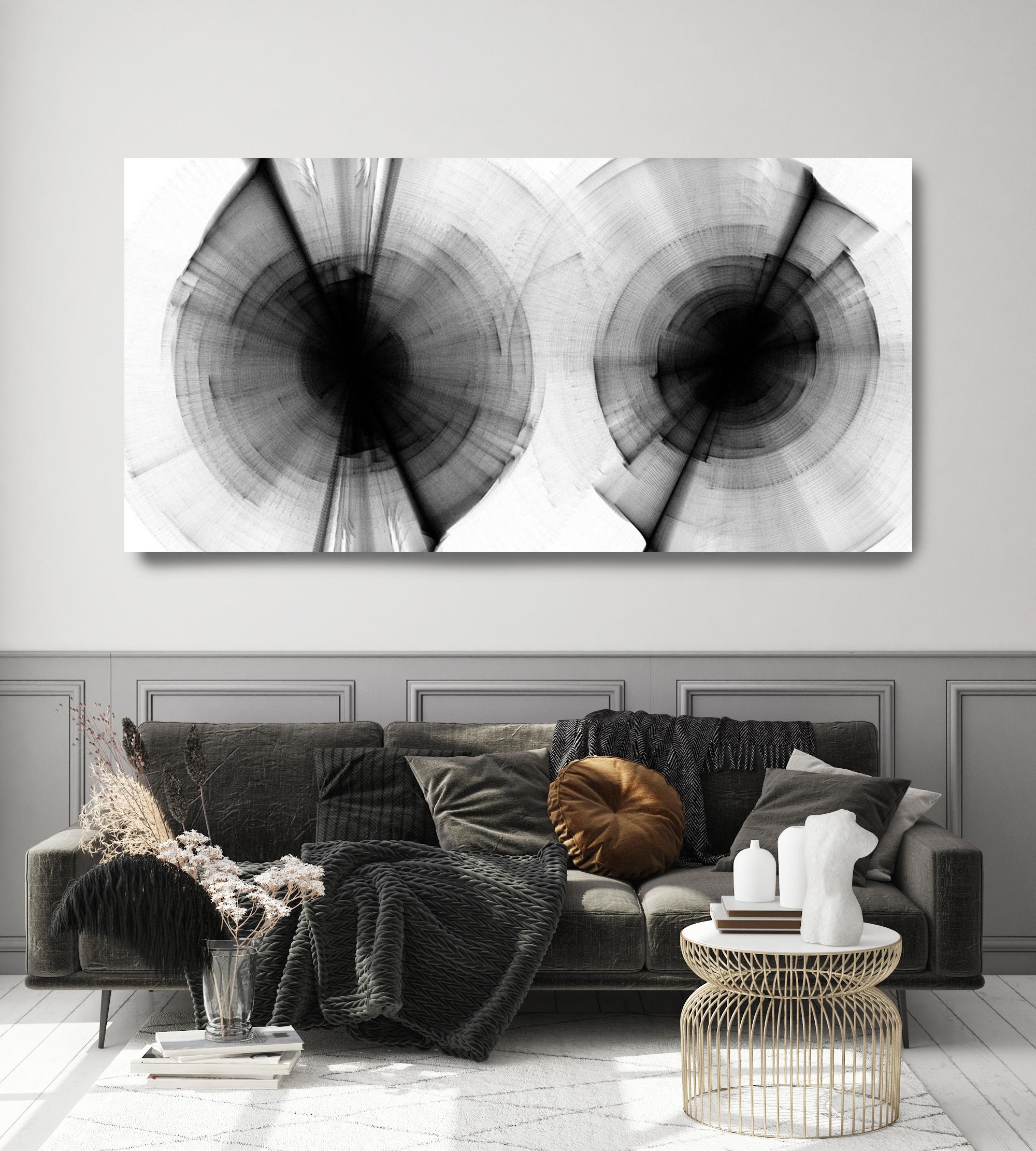 Black and White Modern Minimalist New Media vs Painting 40"H X 80"W - Mixed Media Art by Irena Orlov