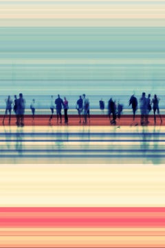 Office Art Blue Red Painting Mixed Media on Canvas 40x65" Going To Work 0-5