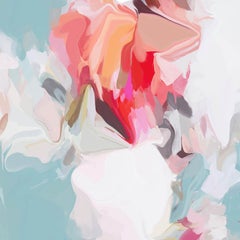 Blau Rotes Gemälde in Mischtechnik auf Leinwand 45x45" Das tiefste Geheimnis 2