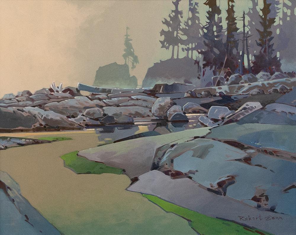 Working primarily in oil and acrylic on canvas, Robert Genn (1936-2014) celebrated the wilderness he loved by painting on location and at times, composing his most cherished themes from his imagination. A master of design, Robert painted en