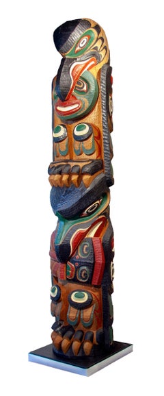 Original cedar totem pole by Tom Hunt  TWO RAVENS