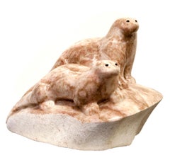 Original alabaster sculpture by David Riome  OTTERS