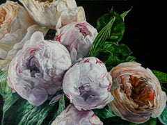 Original oil painting by Robert Lemay  PEONIES AND ROSES