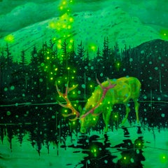 Original oil 
spray paint painting by Michael Cameron  FIREFLIES 
SNOWFLAKES