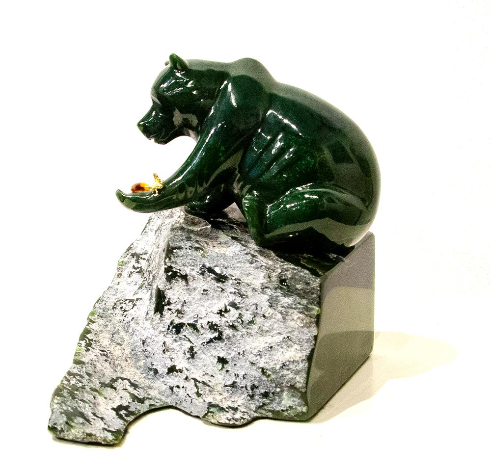 NEPHRITE JADE, AMBER, 18K GOLD

Lyle Sopel's sculptures are created using jade and other precious gemstones from around the globe. These harder than steel small to mid-sized boulders are sculpted with diamond tipped saws and grindstones. Each