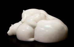 Original Chinese white jade sculpture by Ken Q Li  POLAR BEAR FAMILY