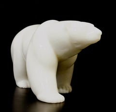 Original Chinese white jade sculpture by Ken Q Li  POLAR BEAR